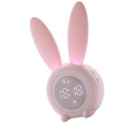 YARNOW Reloj Despertador Digital Pequeño con Luz LED Nocturna y Orejas de Conejo, Silencioso y Recargable con Batería de 2000mah para Escritorio y Hogar Rosa