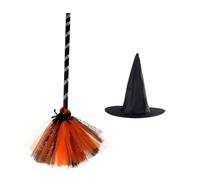 YARNOW Sombrero de Bruja y Escoba Naranja para Fiesta de Halloween Accesorios de Disfraz Livianos y Cómodos Decoración Clásica para Carnaval y Celebraciones Temáticas