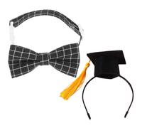 YARNOW Sombrero de Graduación para Mascotas con Pajarita Ajustable Tamaño Mini Fieltro Amarillo y Lazo Negro a Cuadros Accesorio Fotográfico para Perros y Gatos en Fiestas y