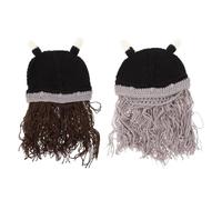 YARNOW Sombrero Vikingo Barba Falsa de Hilo de Lana, Diseño Único y Pack de 2 Piezas para Fiestas y Actividades al Aire Libre