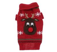 YARNOW Suéter para Mascotas Rojo Diseño de Ciervo sin Mangas ni Botones, Hecho de Fibras Acrílicas, Adecuado para Perros y Cachorros en Fiestas Navideñas de Invierno