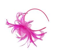YARNOW Tocado para Mujer Velo y Pluma Artificial, Diadema y Pinza, Color Rosa Fucsia, para Bodas y Fiestas de Té, Tocados Cabello Elegantes y Accesorios Formales