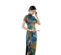 YAROVA Vestido Chino De Mujer - Moda Verano Manga Corta Larga Ropa China Tradicional Mujeres Elegante Slim Cheongsam Qipao Party Boda Retro Ropa Joven, Verde, XXL
