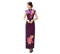 YAROVA Vestido Chino De Mujer - Mujeres Elegante Bordado Largo Cheongsam Verano Manga Corta Vestidos De Fiesta De Boda Oriental Retro Qipao Ropa Tradicional Mejorada,Púrpura,L