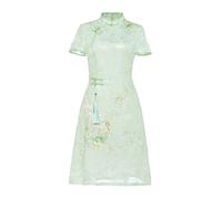 YAROVA Vestido Chino De Mujer - Verano Corto Cheongsam Bordado Gasa Estilo Oriental Banquete Tradicional Vestidos De Noche Qipao para Mujeres,Verde,L