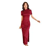 YAROVA Vestido Chino De Mujer - Verano De Manga Corta Cheongsam Vestidos Mujeres Moderno Mejorado Tradicional Qipao Elegante Largo Vintage Ropa Diaria para Fiesta Banquete,4XL