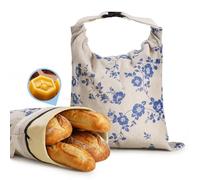 YARRAMATE bolsas de lino con cera de abeja, estampado Blue Floral. Cremallera, reutilizables, aptas para congelador. Para pan de masa madre（43x33 cm. Pack de 2）