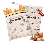 YARRAMATE Bolsas para Pan de Cera de Abejas, Reutilizables de Lino con Cierre. Mantienen Barra Fresca, Grandes Contenedores Seguros Congelador Ecológicos (43x33 cm, 2 Unidades) (02_con cremallera)