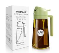 YARRAMATE Dispensador de Aceite de Oliva Juego con Scuro Protezione Dalla Luce, 470ml 2 en 1 Spray de Cocina, Ámbar Pulverizador de Aceite de Calidad Alimentaria para Cocina (Verde)