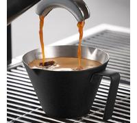 YARRAMATE Taza de acero inoxidable para café expreso, taza medidora de metal de doble boquilla con boca en forma de V, accesorios para espresso, 3.4 onzas/100 ml (blanco) (El Negro)