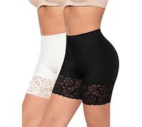 YARRCO Calzoncillos de encaje para mujer, pantalones cortos debajo de la falda, calzoncillos, calzoncillos tipo bóxer, Encaje largo negro+blanco, XL