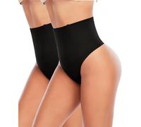 YARRCO Faja Tanga Reductora Mujer Vientre Plano Adelgazante Abdomen Cintura Alta Thong Braga Moldeadora Faja Invisible Postparto Shapewear String (#1 Negro+Negro,XXL)
