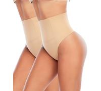 YARRCO Faja Tanga Reductora Mujer Vientre Plano Adelgazante Abdomen Cintura Alta Thong Braga Moldeadora Faja Invisible Postparto Shapewear String Braguitas (#1 Beige+Beige,M)