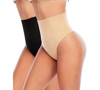 YARRCO Faja Tanga Reductora Mujer Vientre Plano Adelgazante Abdomen Cintura Alta Thong Braga Moldeadora Faja Invisible Postparto Shapewear String (#1 Negro+Beige,3XL)