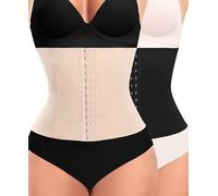 YARRCO Fajas Reductoras Mujer Abdomen Moldeadora Corset Reductor Adelgazante Waist Trainer Bustier Cintura Faja Postparto Cinturón Faja Colombiana Corsé Shapewear con 3 Ganchos (Negro+Beige,L)