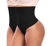 YARRCO Tanga Faja Reductora Mujer Invisible Braguita Moldeadora Adelgazante Vientre Plano Cintura Alta sin Costuras Postparto Shapewear Control de Barriga Thong String (Negro+Negro,XL)