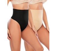 YARRCO Tanga Faja Reductora Mujer Invisible Sin Costuras para Vestido (#19 Negro+Beige,M)