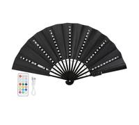 Yarryuter Abanico Plegable de Mano con Luces LED, Colorido y con Control Remoto, Ideal para Espectáculos en Escenario, Color Negro.
