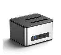 Yarryuter Carcasa para Disco Duro Externo SSD de 2,5 o 3,5 Pulgadas, Estación de Acoplamiento para Disco Duro de Doble Bahía, Carcasa para HDD A USB 3.0, Enchufe Europeo