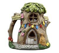 Yarryuter Casas de Resina con Luces LED Solares Accesorios de Jardín de Hadas Figuras de Cabañas Al Aire Libre Adornos de Césped,B