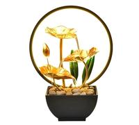 Yarryuter Fuente de Agua de Mesa con Alimentación USB, Cascada Relajante con Rocas Naturales y Luces LED Circulares.