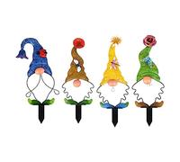 Yarryuter Gnomo de JardíN DecoracióN de Estaca Arte de Patio de Metal DecoracióN de Estatua Al Aire Libre para Camino de Patio de CéSped (4 Piezas)