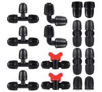 Yarryuter Kit de Accesorios para Tuberías Riego de PE 16 Mm, Juego de 16 Piezas para Manguera Blanda de 4 Mm, Válvula en T, Camiseta Reductora, Tapa de Extremo de 6 Vías, Conector Acodado