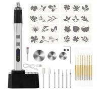 Yarryuter Lápiz de Grabado Recargable por USB, con 10 Brocas, Plantillas, Juego de y Pulido, Taladro Manual para Hacer Joyas