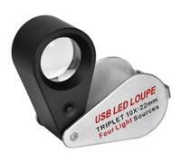 Yarryuter Lupa de Bolsillo Recargable de 13 LED con Fuente de Luz de Cuatro Colores, para Joyero, Collar, Lámpara UV GEM, Minilupa de Bolsillo 10X