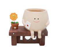 Yarryuter Maceta con Forma de Cara Sonriente, Diseño de Girasol Sentado, de Resina, Ideal para Interiores y Exteriores.