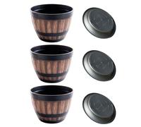 Yarryuter Macetas, Macetas de Barril de Whisky, Macetas de Plástico, Diseño de Barril de Vino de Imitación, para Plantas de Jardín (3 Piezas), 22,8 cm