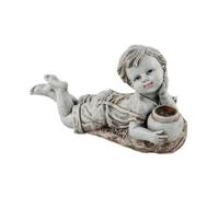 Yarryuter Niño con Luces Solares Decoración de Jardín Estatua Al Aire Libre Tarro de Resina Niño Macizo de Flores Decoración de Escultura de Patio