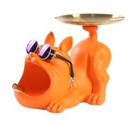 Yarryuter Resina Cool Bulldog Crafts Perro Mayordomo con Bandeja para Llaves Almacenamiento de Joyas HabitacióN de Animales Estatua de DecoracióN del Hogar, Naranja