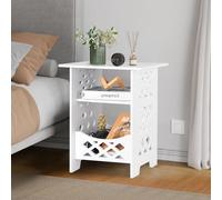 YARUKIMA - Mesita de noche pequeña blanca para escritorio auxiliar de sofá con estante de almacenamiento, mini mesa cuadrada fina para espacios pequeños, sala de estar, balcón y baño