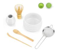 YARVPUV 6 Piezas Te Matcha Kit Matcha Set con Batidor Matcha (Chasen), Pala (Chashaku), Cuenco, Portabatidor, Tamiz y Cuchara de Matcha Accesorios para Kit Te Matcha Completo - Blanco