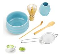 YARVPUV Matcha Kit 6 Piezas Té matcha kit con Batidor de Matcha, Cuenco, Cuchara, Soporte, Pala, Tamiz Kit Té Matcha Completo para Ceremonia Tradicional de Té - Azul