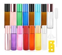 YARVPUV Roll On Aceites Esenciales Botellas 10 Ml, 15 Pcs Botella De Rollon Esmerilada De Color,Con Bola De Acero Inoxidable,Para Perfume, Aromaterapia, Masajes, Viajes