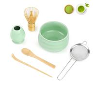 YARVPUV Te Matcha Kit 6 Piezas Matcha Set con Batidor Matcha (Chasen), Pala (Chashaku), Cuenco, Portabatidor, Tamiz y Cuchara de Matcha Accesorios para Kit Te Matcha Completo - Verde