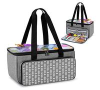 YARWO Bolsa de Labores, Bolsa Portátil de Ovillos con Funda Transpatrentes para Labores de Tejer, Agujas de Tejer Circulares y Rectas, Ovillos de Lanas y Accesorios de Tejer, Gris con Patrón Flecha.