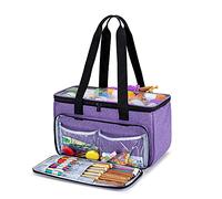 YARWO Bolsa de Labores, Bolsa Portátil de Ovillos con Funda Transpatrentes para Labores de Tejer, Agujas de Tejer Circulares y Rectas, Ovillos de Lanas y Accesorios de Tejer, Púrpura.