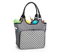 Yarwo Bolsa de Tejer Portátil, Organizador para Lanas, Bolsa de Almacenamiento para Hilos Agujas, Labores de Tejer, Ganchillos y Otros Accesorios de Tejer, Gris con Patrón Ovalado. (Sola Bolsa)