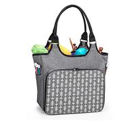 Yarwo Bolsa de Tejer Portátil, Organizador para Lanas, Bolsa de Almacenamiento para Hilos Agujas, Labores de Tejer, Ganchillos y Otros Accesorios de Tejer,Gris con Patrón de Flecha.(Sola Bolsa)