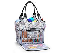 Yarwo Bolsa de Tejer Portátil, Organizador para Lanas, Bolsa de Almacenamiento para Hilos Agujas, Labores de Tejer, Ganchillos y Otros Accesorios de Tejer,Diente de León, (Sola Bolsa)