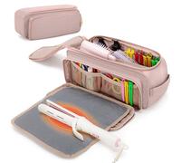 YARWO Bolsa Viaje para Herramientas para el Cabello con Estera Resistente al Calor, Bolsas Organizadoras para Herramientas de Peluquería Compatible con Planchas para el Pelo, Styler y Accesorios, Rosa