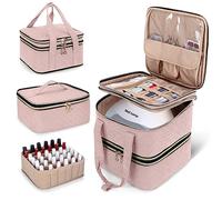 Yarwo Organizador Esmaltes de Uñas, 3 Capas Bolsa Esmaltes de Uñas, Organizadores Pintauñas Caber 72 Botellas (15ml), Bolsa para Esmalte de Uñas con Divisor de Botellas, Rosa Beige (Patente Pendiente)
