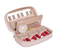 YARWO Organizador Esmaltes Uñas para 12 Botellas, Neceser Manicura con Ventana Visible, Estuche Pintauñas Pequeño para Kit de Uñas y Lampara, Rosa (Solo Bolsa, Patente)