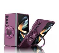 Yarxiawin Funda para Samsung Z Fold 4 con anillo magnético negro, Rugged funda Samsung Galaxy Z Fold 4 funda antigolpes funda fina Case soporte para cargador inalámbrico (morado)
