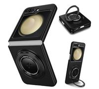 Yarxiawin Funda Samsung Z Flip 6 con anillo magnético compatible con Magsafe cargador inalámbrico negro funda Samsung Galaxy Z Flip 6 funda antigolpes fina Case Rugged (negro)