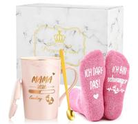 Yaryang 2 Piezas Regalos para Futuro Mamá Papá Taza de Café Calcetines Divertidos Regalo de Anuncio de Embarazo para Embarazadas Amigas Navidad Día de la Madre Día del Padre(Mama)