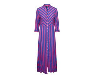 YAS Savanna - Camiseta Larga de Manga Corta Vestido, Fucsia Fedora/Rayas: Blue Lolite, L para Mujer